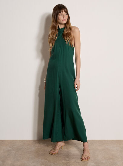 Halter Neck Wide-Leg Linen Blend Jumpsuit
