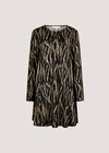 Zebra Knit Swing Mini Dress, Khaki, large