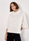 Waffle Knit Mock Neck T-Shirt, Cream, large