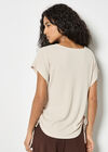 Waffle Knit Ruched T-Shirt, Stone, large