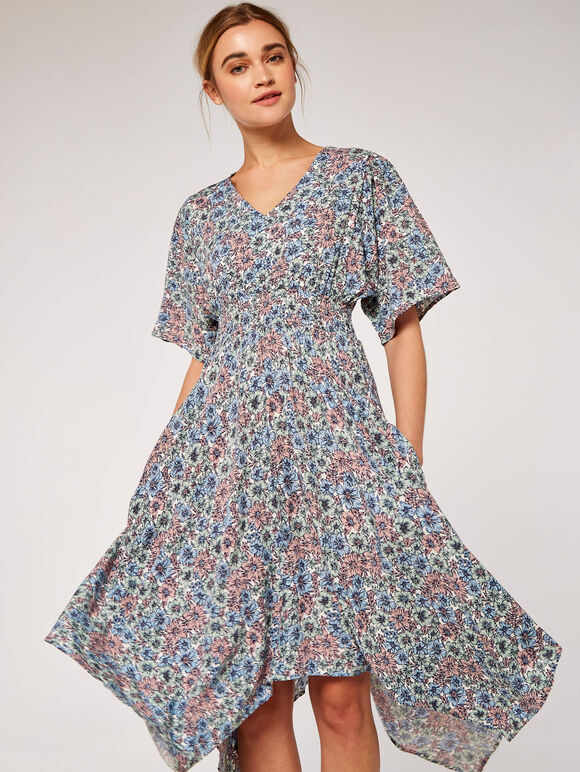 Floral Smock Dress, Blue, large