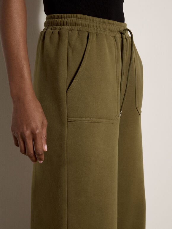 Wide-Leg Jersey Joggers, Khaki, large