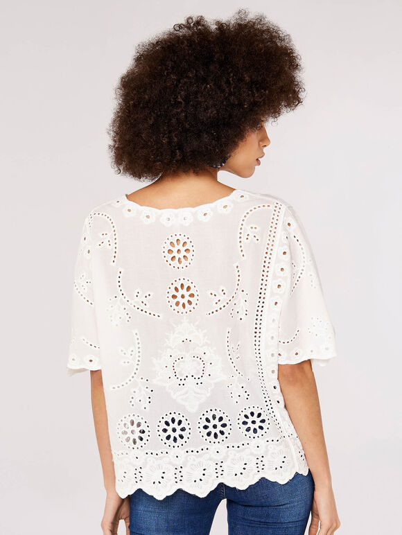 Embroidered Cotton Top, White, large