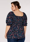 Curve Floral Milkmaid Top, Navy, large