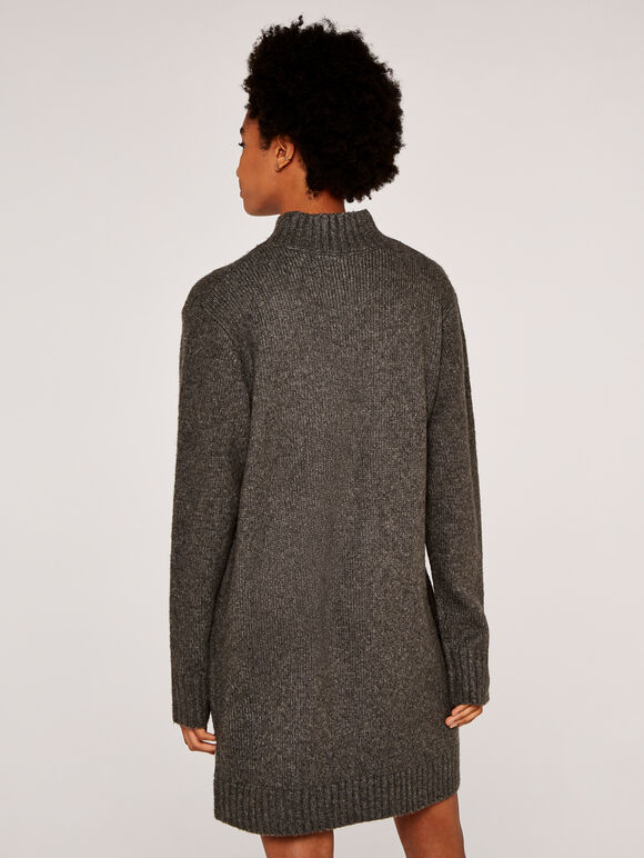 High Neck Chunky Knitted Dress, Dark Grey - Charcoal, large