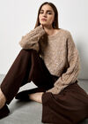 Iridescent Sequin Cable Knit Jumper, Brown, large