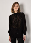 Embroidered Leaf Chiffon Blouse, Black, large