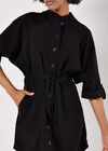 Drawstring Shirt Mini Dress, Black, large