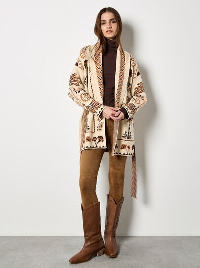 Chevron Palm Belted Cardigan