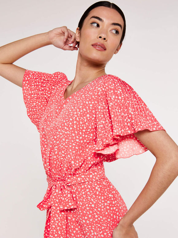 Dot Pleats Details Dress, Coral, large
