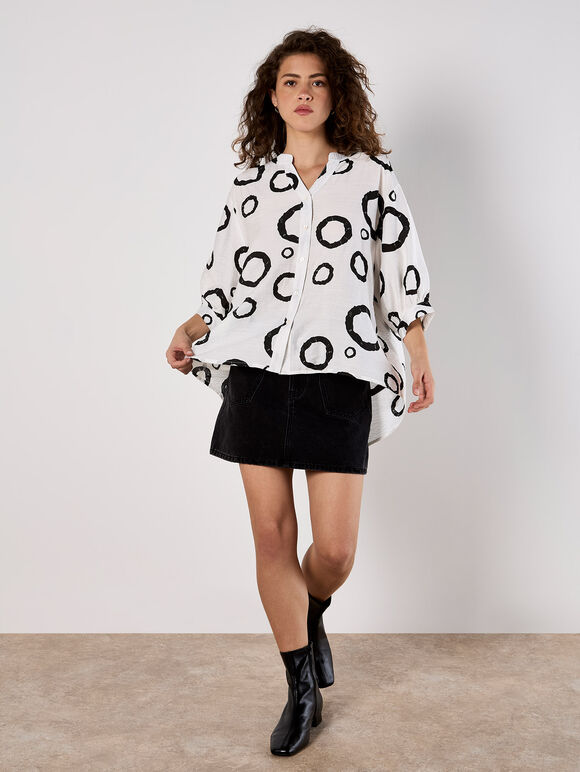 Abstract Circles Oversized Blouse, White, large