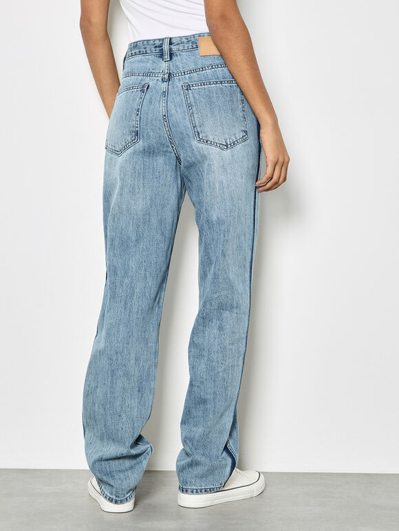 Emily Contrast Seam Straight Leg Jeans, Blue, large
