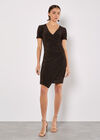 Metallic Bodycon Wrap Mini Dress, Brown, large