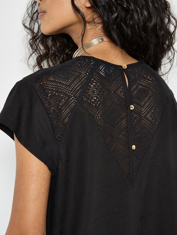 Crochet Insert T-Shirt, Black, large