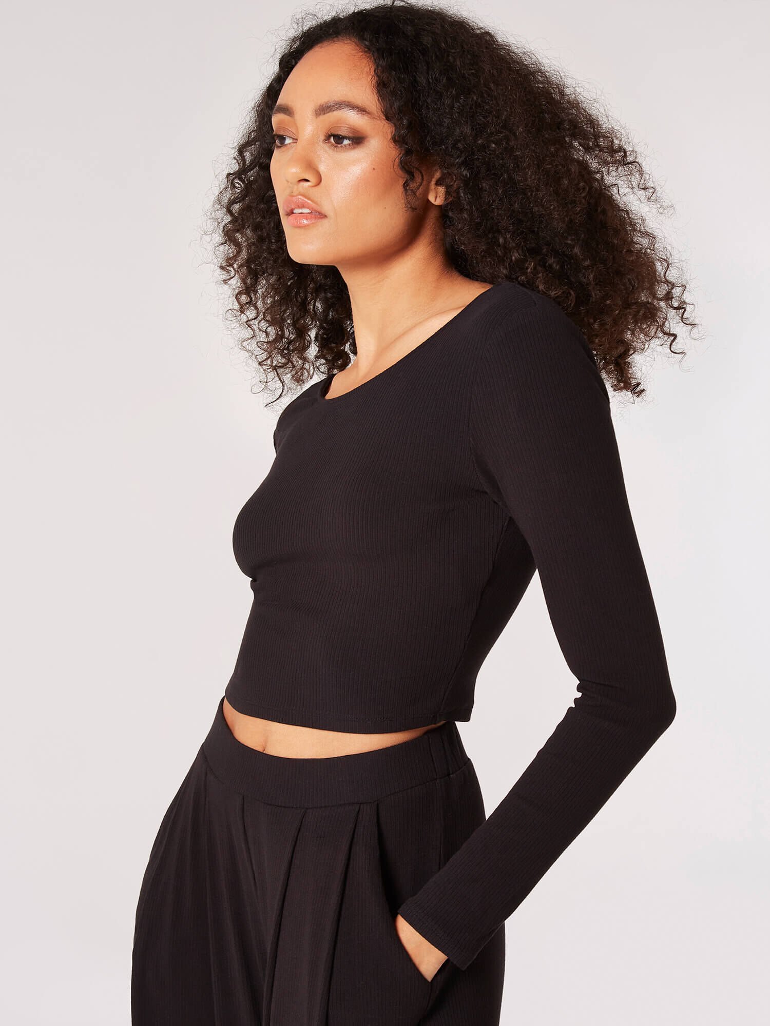 Ribbed knit crop cheap top long sleeve