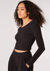 Ribbed Knit Crop Top, Black, large
