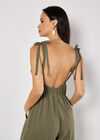 Textured Cotton Wide Leg Jumpsuit, Khaki, large