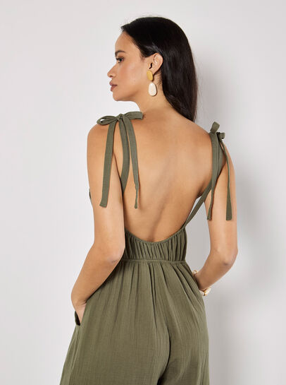 Textured Cotton Wide Leg Jumpsuit
