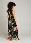 Black Tropical Floral Rope Neck Maxi Dress, Black, large