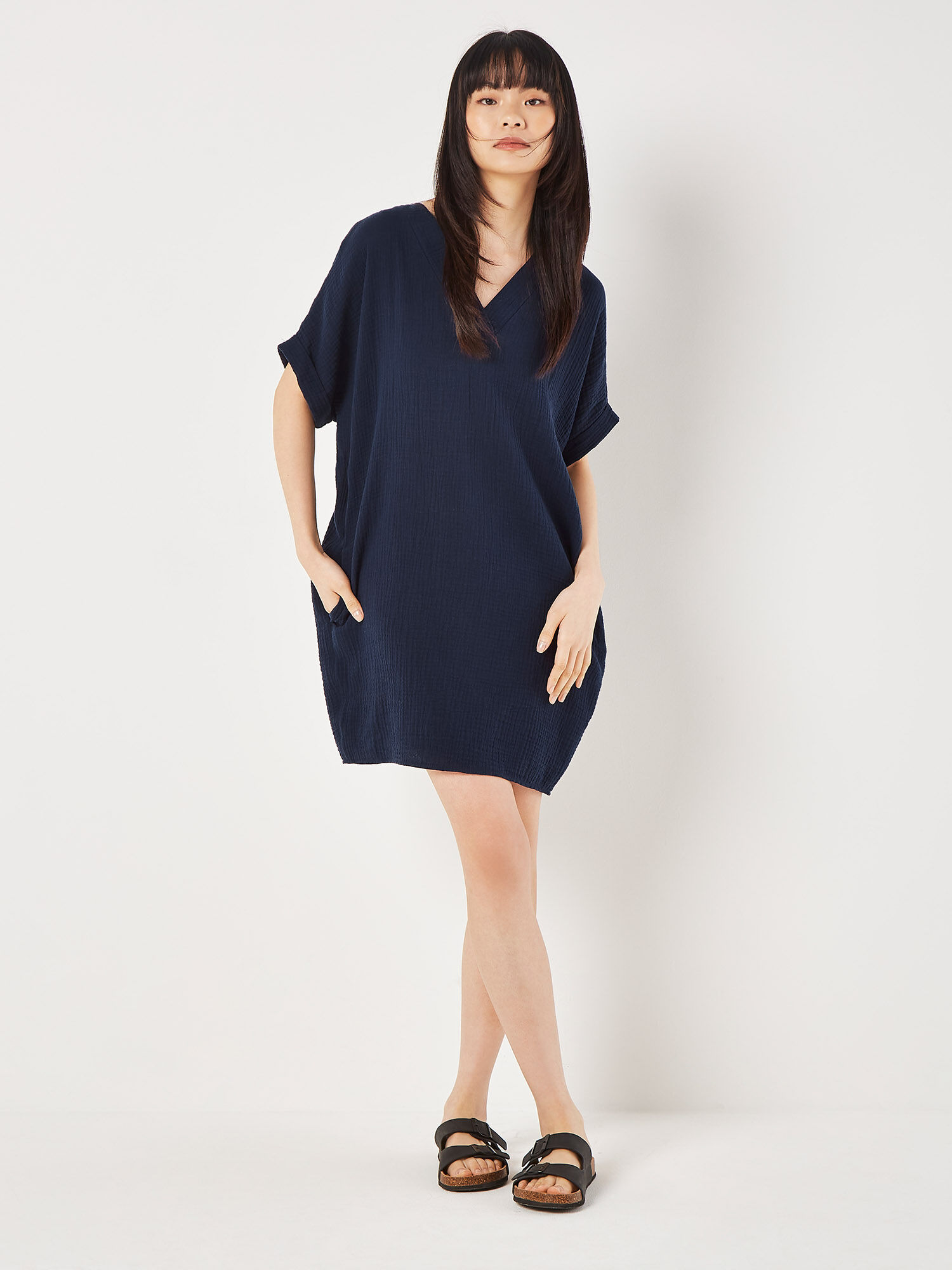 Textured Cotton Oversized T Shirt Dress Apricot Clothing