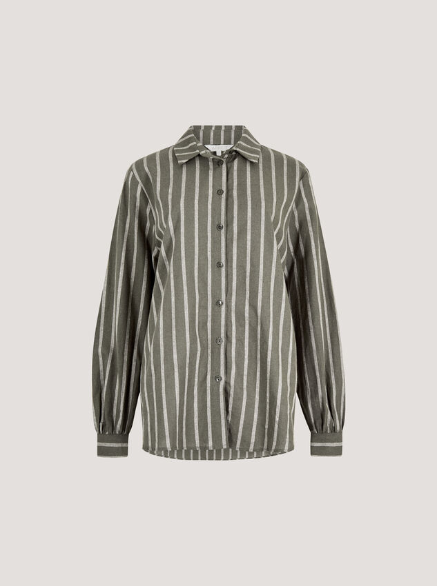 Striped Linen Shirt, Khaki, large