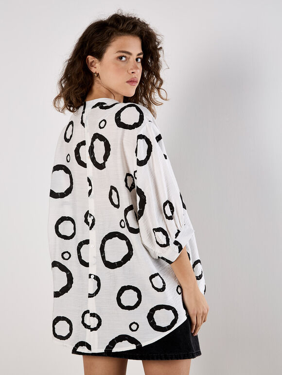 Abstract Circles Oversized Blouse, White, large