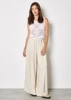 Wide-Leg Linen Blend Trousers, Stone, large