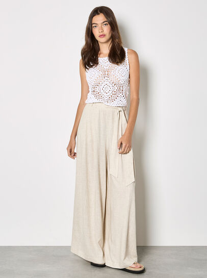 Wide-Leg Linen Blend Trousers