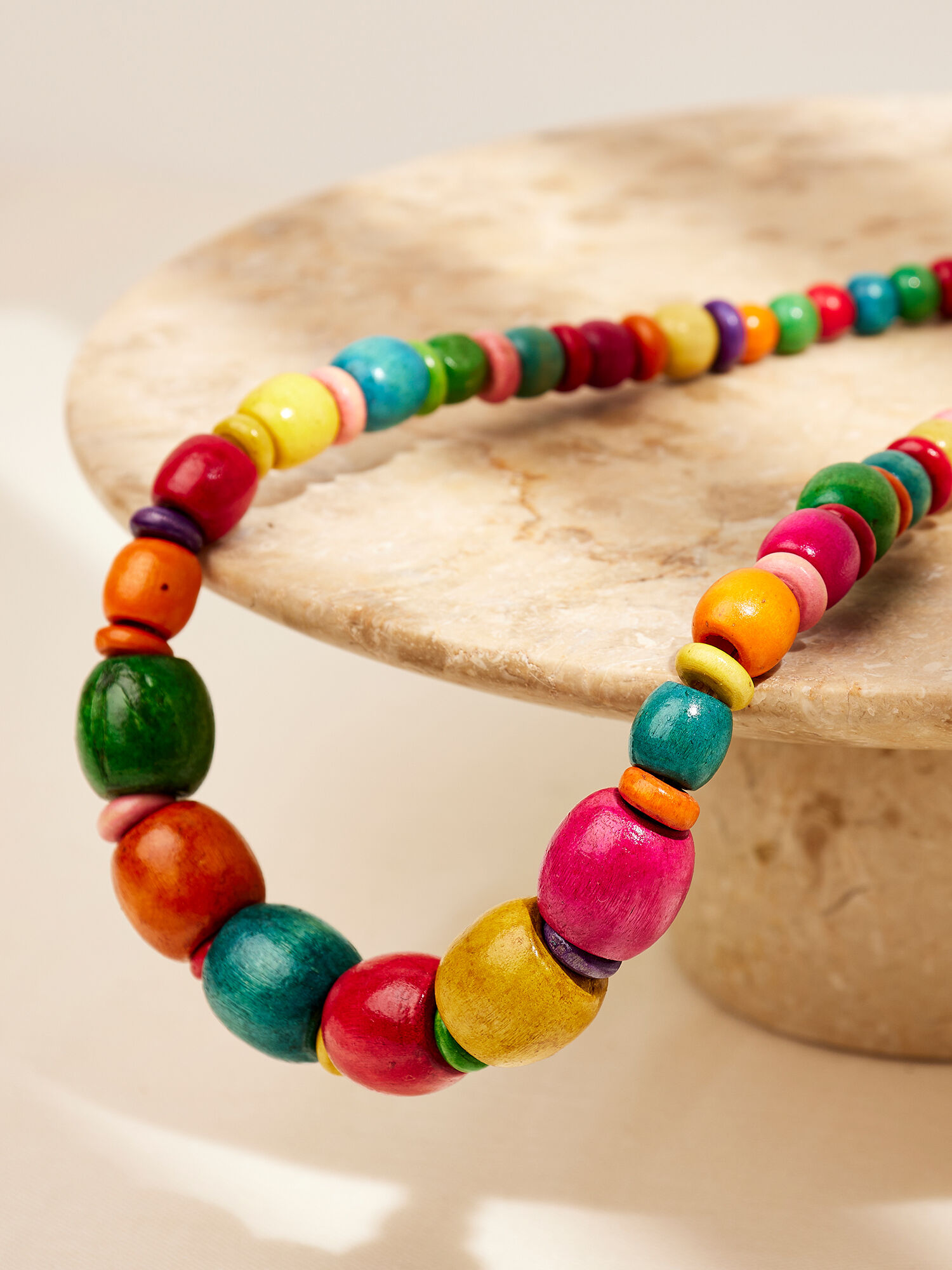 Colourful Wooden Beads Necklace Apricot Clothing