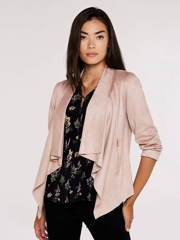Waterfall Suedette  Shrug, Pink, large