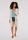 Lace Fringed Long Sleeve Cover Up, Cream, large