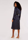 Metallic Gold Spot Midi Dress, Navy, large