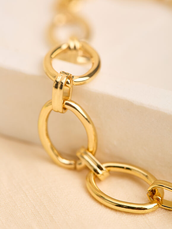 24K Gold Plated Interlock Chain Necklace, Gold, large