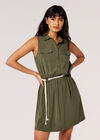 Sleeveless Shirt Mini Dress, Khaki, large