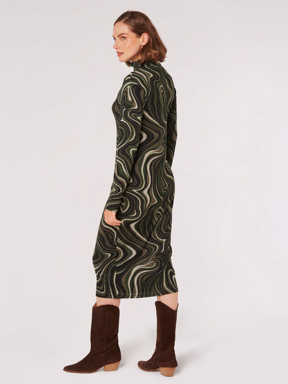 Marble Swirl Knit Midi Dress, Khaki, large