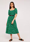 Floral Puff Sleeve Dress, Green, large