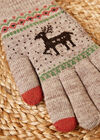 Reindeer Fair Isle Knitted Gloves, Grey, large