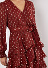 Gold Foil Spot Tiered Mini Dress, Burgundy, large