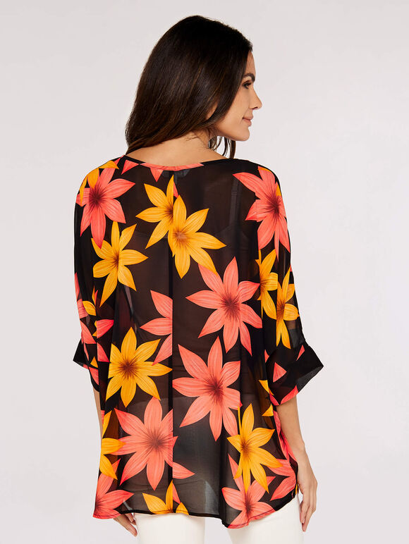 Bold Flower Oversize Top, Black, large