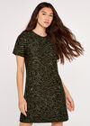 Zebra Knit Shift Dress, Khaki, large