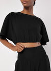 Smocked Waistband Palazzo Trousers, Black, large