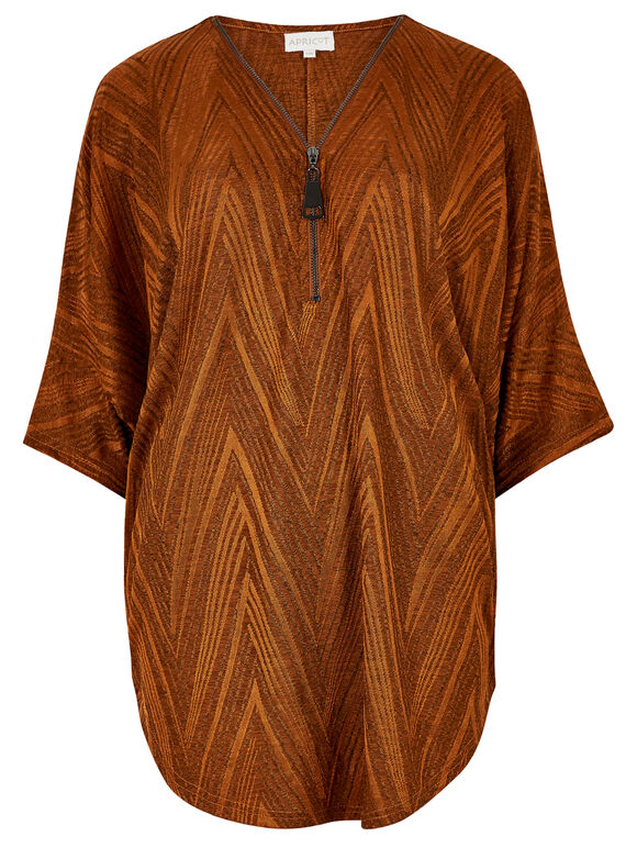 Chevron Jaquard Big Zipper Top, Rust, large