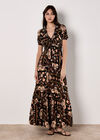 Scarf Print Smocked Maxi Dress, Black, large