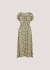 Watercolour Floral Milkmaid Midi Dress, Green, large