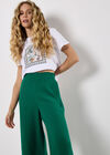 Textured Cotton Wide Leg Trousers, Green, large