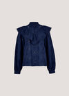 Embroidered Cotton Ruffle Blouse, Navy, large