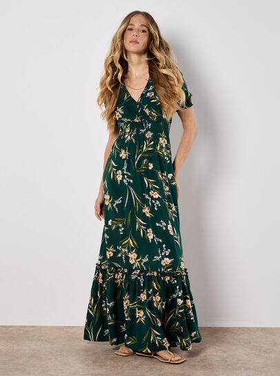 Watercolour Floral Smocked Maxi Dress