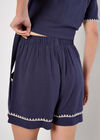 Stitch Detail Linen Blend Shorts, Navy, large