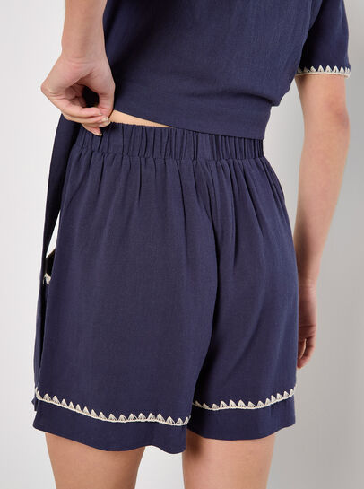 Stitch Detail Linen Blend Shorts
