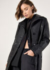 Faux Leather Biker Trench Coat, Black, large
